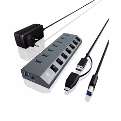 ICY BOX IB-HUB1701-C3, USB 3.2 Gen 1 (3.1 Gen 1) Type-B, USB 3.2 Gen 1 (3.1 Gen 1) Type-A, 5000 Mbit/s, Anthracite, Aluminium ...