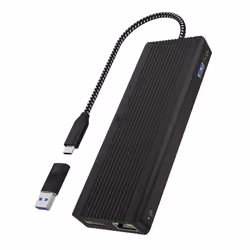 ICY BOX IB-DK4080AC, Avec fil, USB 3.2 Gen 1 (3.1 Gen 1) Type-C, 100 W, 10,100,1000 Mbit/s, Noir, 5 Gbit/s