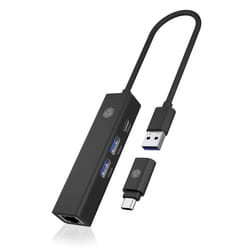 ICY BOX IB-HUB1439-LAN Avec fil USB 3.2 Gen 1 (3.1 Gen 1) Type-A Noir