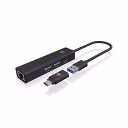 ICY BOX IB-HUB1439-LAN Avec fil USB 3.2 Gen 1 (3.1 Gen 1) Type-A Noir