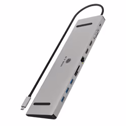 ICY BOX IB-DK2106a-CPD, Avec fil, USB 3.2 Gen 1 (3.1 Gen 1) Type-C, 100 W, 3,5 mm, 10,100,1000 Mbit/s, Anthracite, Noir