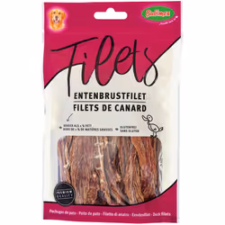 Friandises à la viande de canard.Faible en matières grasses (2%).Conditionnement : 70 g. Filet de canard BUBIMEX. Friandises ...
