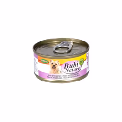 Aliment humide haut de gamme pour chien, au poulet et poissons blanc La gamme Bubi Nature est fabriquée avec des ingrédients  ...