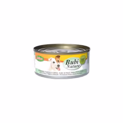 Aliment humide haut de gamme pour chien, au blanc de poulet, thon et petits légumes La gamme Bubi Nature est fabriquée avec d ...