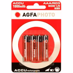 AgfaPhoto Batterijen 1x4 Akku NiMh Micro 1000 mAh, Batterie rechargeable, Hybrides nickel-métal (NiMH), 1,2 V, 4 pièce(s), 10 ...