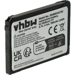 Vhbw - Batterie compatible avec Alan / Midland 777, PMR446, PMR446+ radio, talkie-walkie (700mAh 3,7V Li-Ion) - Remplacement pour Alan FB-777