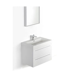 Bernstein - Petit meuble de salle de bain design en bois avec 2 tiroirs et lavabo encastré et pop-up - 73x10x48cm - Blanc brillant - T730