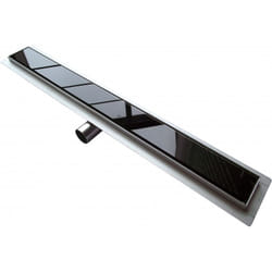 Caniveau de douche en acier inoxydable GL01 pour cabine de douche - cache évacuation en verre noir - longueur au choix1000mm - Bernstein