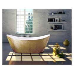 BERNSTEIN - Baignoire îlot ovale rétro en acrylique pour salle de bain, isolation thermique et anti-décoloration - Blanc / Effet feuille d'Or