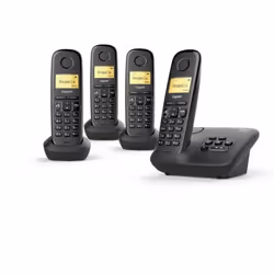 Gigaset A270A Quattro, Téléphone analog/dect, Combiné sans fil, Haut-parleur, 80 entrées, Identification de l'appelant, Noir