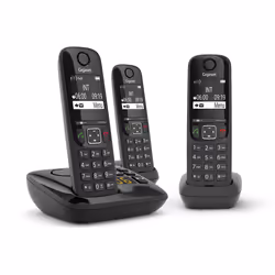Gigaset AS690A Trio, Téléphone analog/dect, Combiné sans fil, Haut-parleur, 100 entrées, Service de message court (SMS), Noir