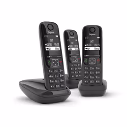 Gigaset AS690 Trio, Téléphone DECT, Combiné sans fil, Haut-parleur, 100 entrées, Identification de l'appelant, Noir