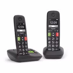 Gigaset E290A Duo, Téléphone analog/dect, Combiné sans fil, Haut-parleur, 150 entrées, Identification de l'appelant, Noir