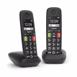 Gigaset E290 Duo, Téléphone analog/dect, Combiné sans fil, Haut-parleur, 150 entrées, Identification de l'appelant, Noir