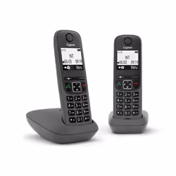 Gigaset AS490 Duo, Téléphone analog/dect, Combiné sans fil, Haut-parleur, 100 entrées, Identification de l'appelant, Noir
