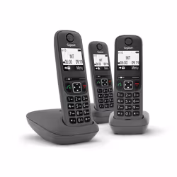 Gigaset AS490 Trio, Téléphone analog/dect, Combiné sans fil, Haut-parleur, 100 entrées, Identification de l'appelant, Noir