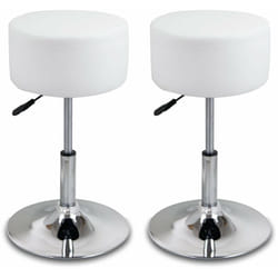 Lot de 2 Tabouret de bar sans dossier, Siège en similicuir, Hauteur réglable, Blanc - Woltu