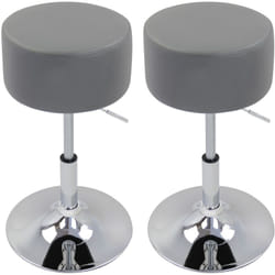 Lot de 2 Tabouret de bar sans dossier, Siège en similicuir, Hauteur réglable, Gris - Woltu