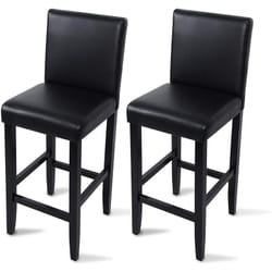 WOLTU Tabourets de bar lot de 2, avec pieds en bois, Chaises avec dossier en cuir synthétique, 41 x 43 x 110cm, Noir