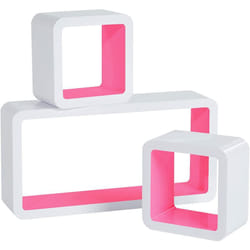 WOLTU Lot de 3 Étagère Murale Cube en MDF, étagère CD Livres étagère, Blanc Rose
