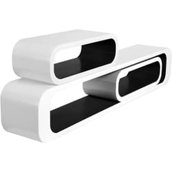 Woltu - tagère murale ovale en bois mdf lot de 3, Étagère pour livres ou cd, Epaisseur de 1, 8 cm, Blanc Noir