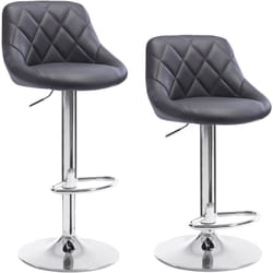 Tabouret de bar lot de 2 avec repose-pieds, hauteur réglable, Tabouret en similicuir, siège bien rembourré, Gris - Woltu