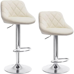 2 x Tabouret de Bar en Similicuir, Tabouret pour bar-bistro avec repose-pied, Siège Hauteur réglable, Crème - Woltu