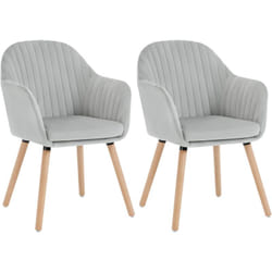 Woltu - Lot de 2 Chaise de salle à manger Siège en velours, Pieds en bois massif, Gris clair