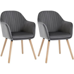 Lot de 2 Chaise de salle à manger pour cuisine/salon/café Woltu Siège en velours, Pieds en bois massif, Gris foncé