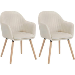 Lot de 2 Chaises de salle à manger Woltu Chaise de Cuisine - Siège en velours - Pieds en bois massif - Crème