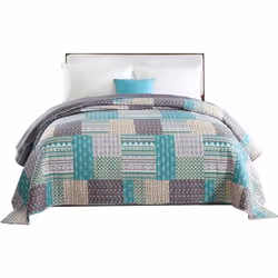 WOLTU Dessus de lit Patchwork Couvre-Lit matelassé  Jeté de lit pour lit double 220x240cm Patchwork Vert clair