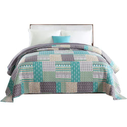 Woltu - Dessus de lit Patchwork Couvre-Lit matelassé, Jeté de lit pour lit double, 240x260cm, Patchwork Vert clair