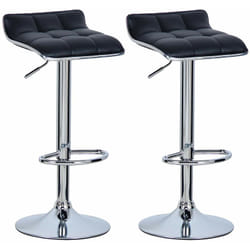Tabouret de bar en cuir synthétique, lot de 2, Tabouret de bar pivotant, hauteur réglable, Noir - Woltu