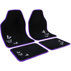 Tapis de voiture universel lot de 4, Tapis avec broderie papillon, tapis de sol pour voiture en tissu, Noir + Violet - Woltu