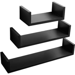 Woltu - Lot de 3 Etagères murale - Bois mdf - Noir - Epaisseur de 2 cm