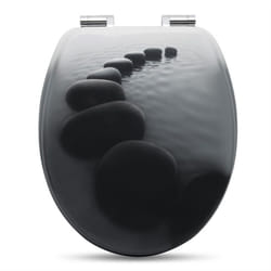 WOLTU Abattant de toilette en MDF avec charnière, Couvercle de WC, fixation rapide, antibactérienne, 43, 6x37, 8cm, Pierrre Noir