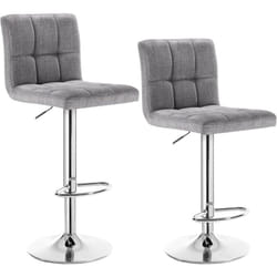 Lot de 2 Tabouret de bar en lin Woltu Siège bien rembourré, Tabouret pivotant, ajustable en hauteur, Gris clair