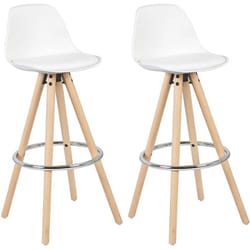 Lot de 2 Tabourets de bar en similicuir et bois avec repose-pieds 38, 5x33x96, 5cm Blanc - Woltu