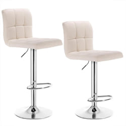 Tabouret de Bar Lot de 2 en Lin réglage en Hauteur avec Dossier, Crème - Woltu
