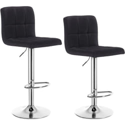 Tabouret de bar en lin, lot de 2, Siège bien rembourré, Tabouret de bar pivotant, ajustable en hauteur, Noir - Woltu