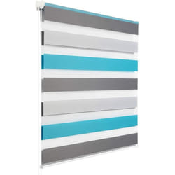 WOLTU 1 pièce Store Enrouleur Double, Fixation Rapide sans perçage, Isolant Thermique, 90x220cm, Blanc+Gris+Turquoise DR5619m15