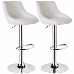 WOLTU 2 X Tabouret de bar avec dossier en cuir artificiel Siège bien rembourré Tabourt ajustable en hauteur Blanc