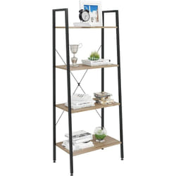 Woltu - tagère de Rangement en acier et en bois avec 4 tablettes, Étagère royonnage, 60x35x148cm, Noir+chêne clair