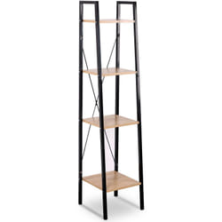 Woltu - tagère de Rangement en acier et en bois avec 4 tablettes, Étagère royonnage, 34x35x148cm, Noir+chêne clair