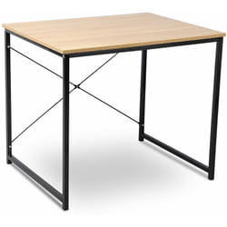 Woltu - Table de travail en acier et en bois, Bureau d'ordinateur avec étagère, 80x60x70cm, 7, 34kg, Noir+chêne clair