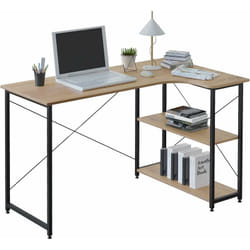 Woltu - Table de bureau 120x74x71,5cm en bois et acier, Bureau d'ordinateur, Bureau informatique avec étagère, Noir+chêne clair