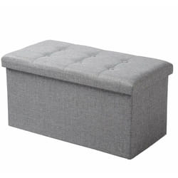 Tabouret Banc Coffre de rangement pouf pliable en lin, couvercle détachable, 76x37, 5x38cm, Gris Clair - Woltu