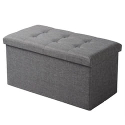 Tabouret Banc Coffre de rangement pouf pliable en lin, couvercle amovible, coffre multifonctionnel, 76x37, 5x38cm, Gris Foncé - Woltu