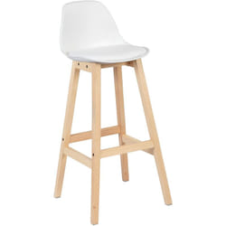 Tabouret de bar, pieds en bois, Tabouret de cuisine, siège en similicuir, Blanc - Woltu