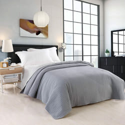 Woltu - Couvre-lit rembourré et matelassé, Couverture de lit Flannel Double réversible 170x210cm, Gris+Gris Clair Patchwork